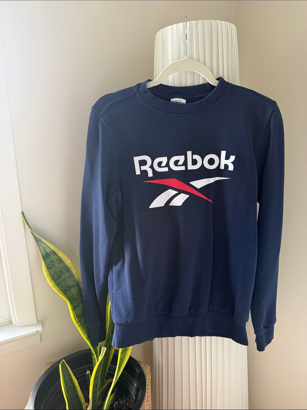 Reebok Men’s Navy Crewneck with White and Red Logo